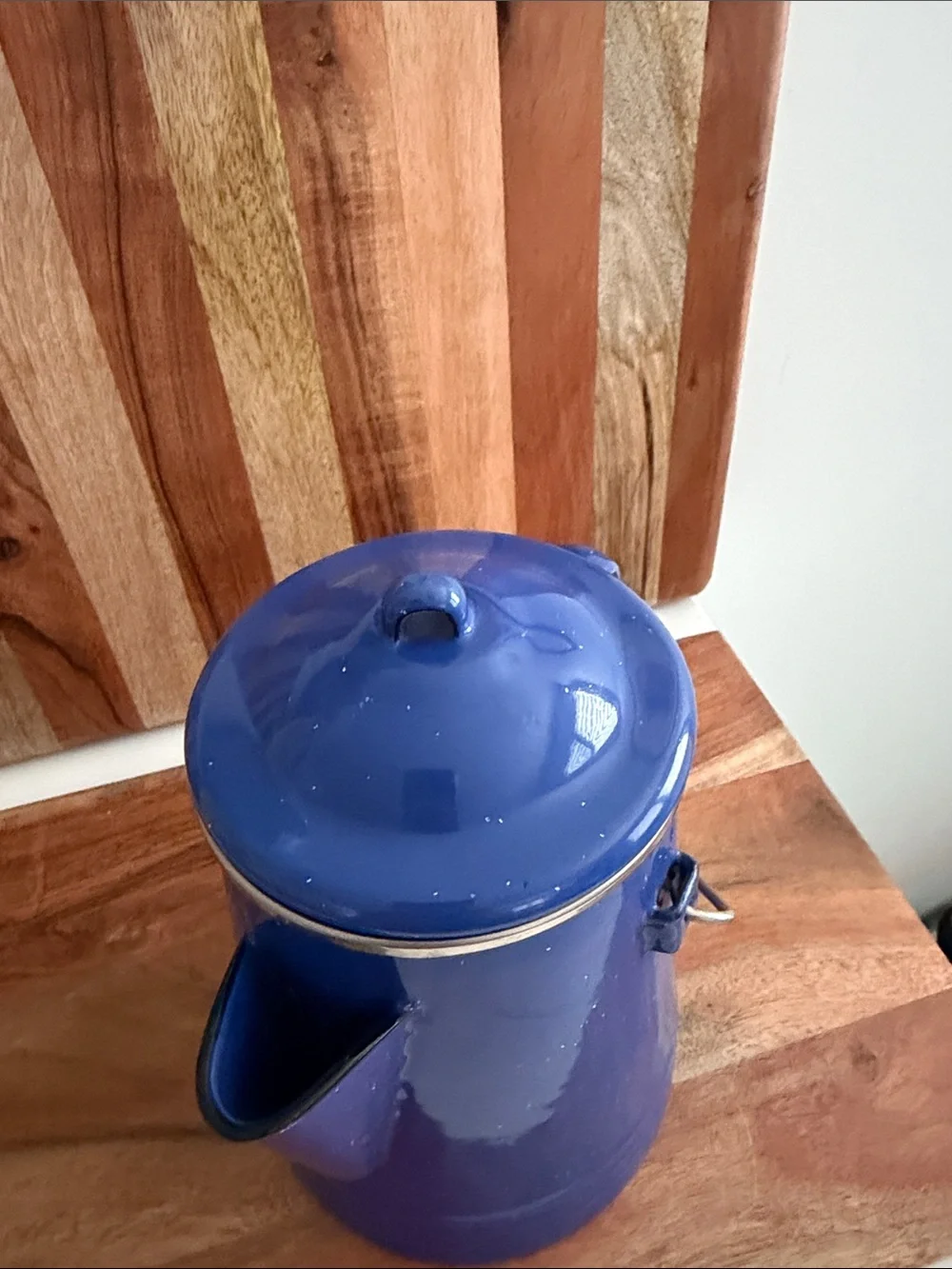 Blue Speckled Enamel Cowboy Camping Coffee Pot w/ Lid & Insert Made in Thailand
